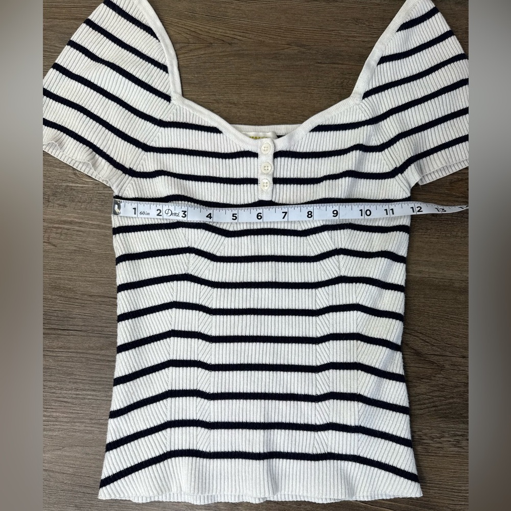 Maeve by Anthropologie Black and White Striped Short Sleeve Sweetheart Top, M - Picture 8 of 10